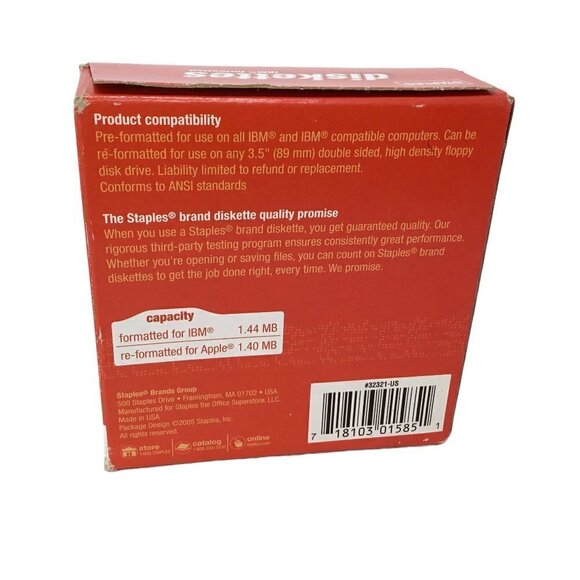 Vintage Staples 10 Pack Diskettes 3.5" 1.44 MB Disks New Sealed in Original Box - Picture 5 of 6